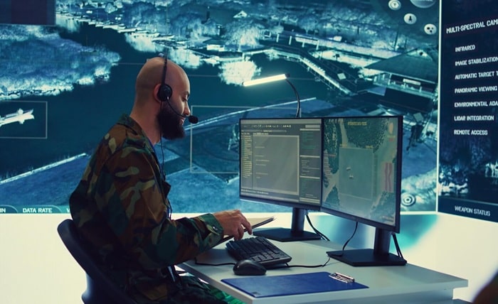 military operator transmitting gps coordinates hostile ships national guard 482257 89722