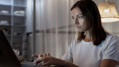 close up person working home night