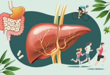 The image elegantly portrays the health benefits of Serrapeptase with symbolic elements like a vibrant liver and digestive system imagery set against a backdrop..