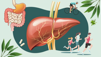 The image elegantly portrays the health benefits of Serrapeptase with symbolic elements like a vibrant liver and digestive system imagery set against a backdrop..